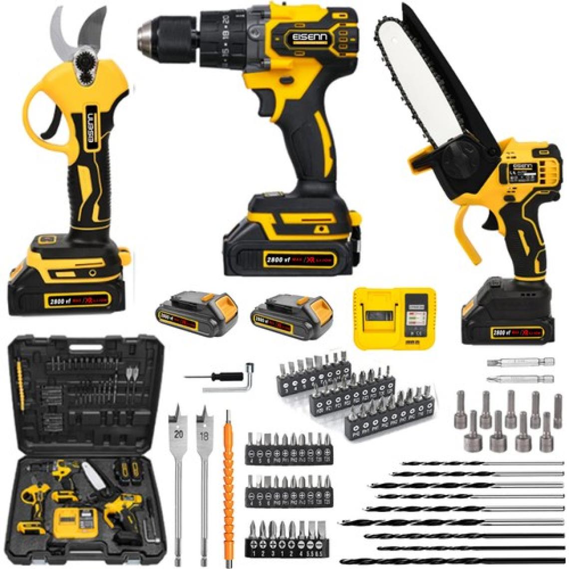 Eisenn Fırçasız Motor 3 Lü Bahçe Set Takım 13 mm Yağ Pompalı Dal Kesme + Budama Makası + Darbeli Matkap 13 mm