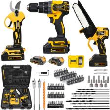 Eisenn Fırçasız Motor 3 Lü Bahçe Set Takım 13 mm Yağ Pompalı Dal Kesme + Budama Makası + Darbeli Matkap 13 mm