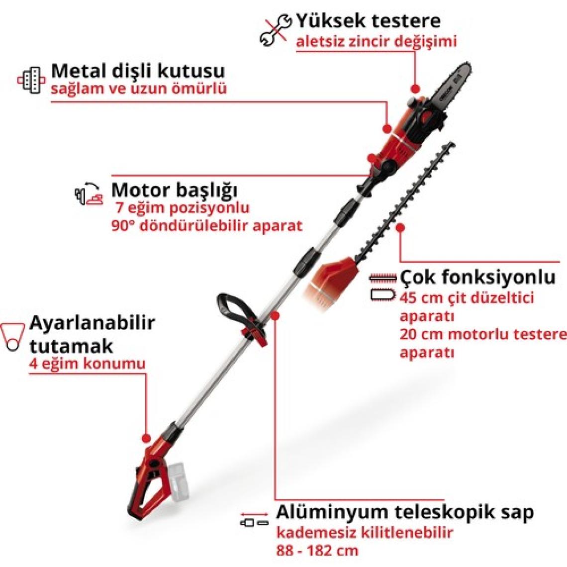 Einhell Akülü Çok Fonksiyonlu Budama GE-HC 18 Li T-Solo (2'si 1 arada çit budama ve motorlu testere, Oregon kılavuz, akü ve şarj cihazı dahil değildir) - 3410800