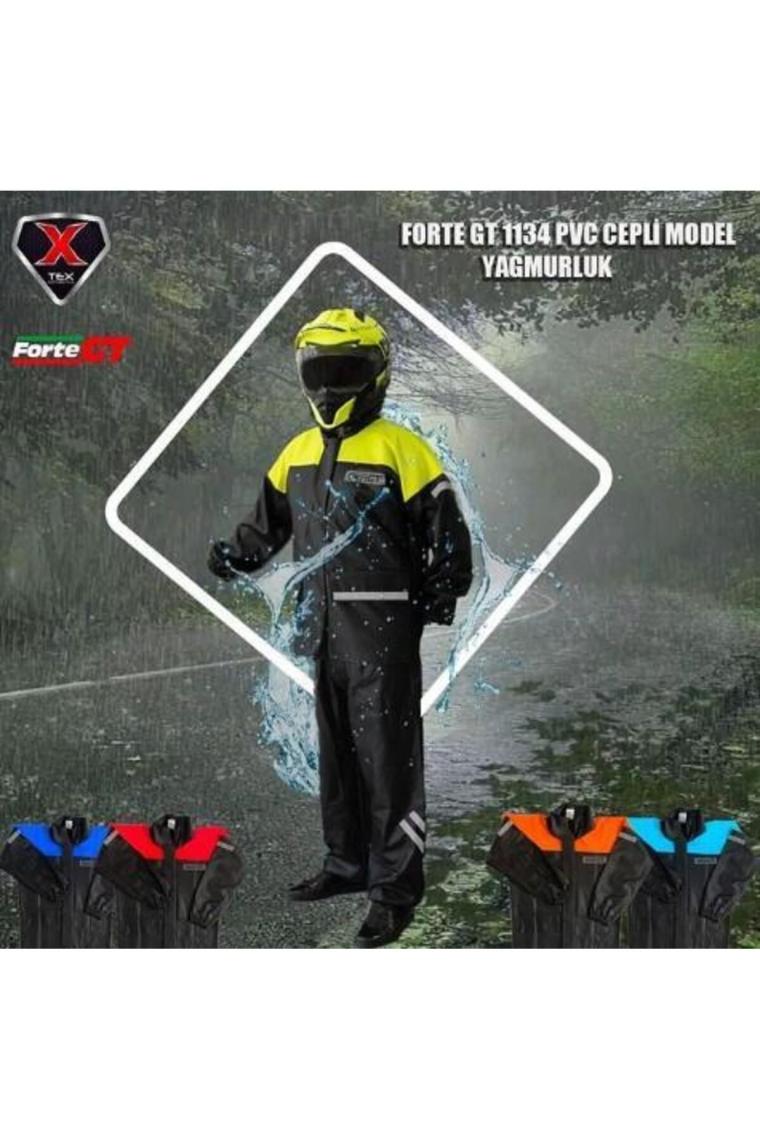 1134 Pvc Kurye Paketçi Yağmurluğu Takım Cepli Siyah-neon Sarı