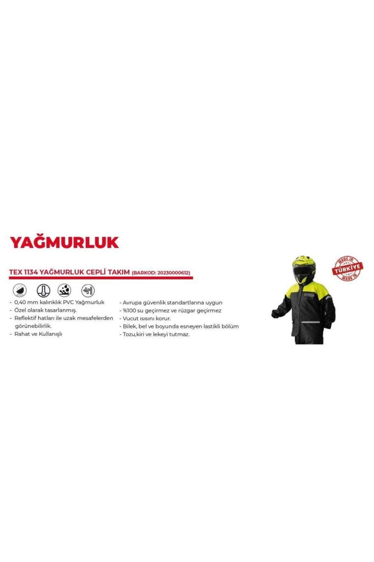 1134 Pvc Kurye Paketçi Yağmurluğu Takım Cepli Siyah-neon Sarı