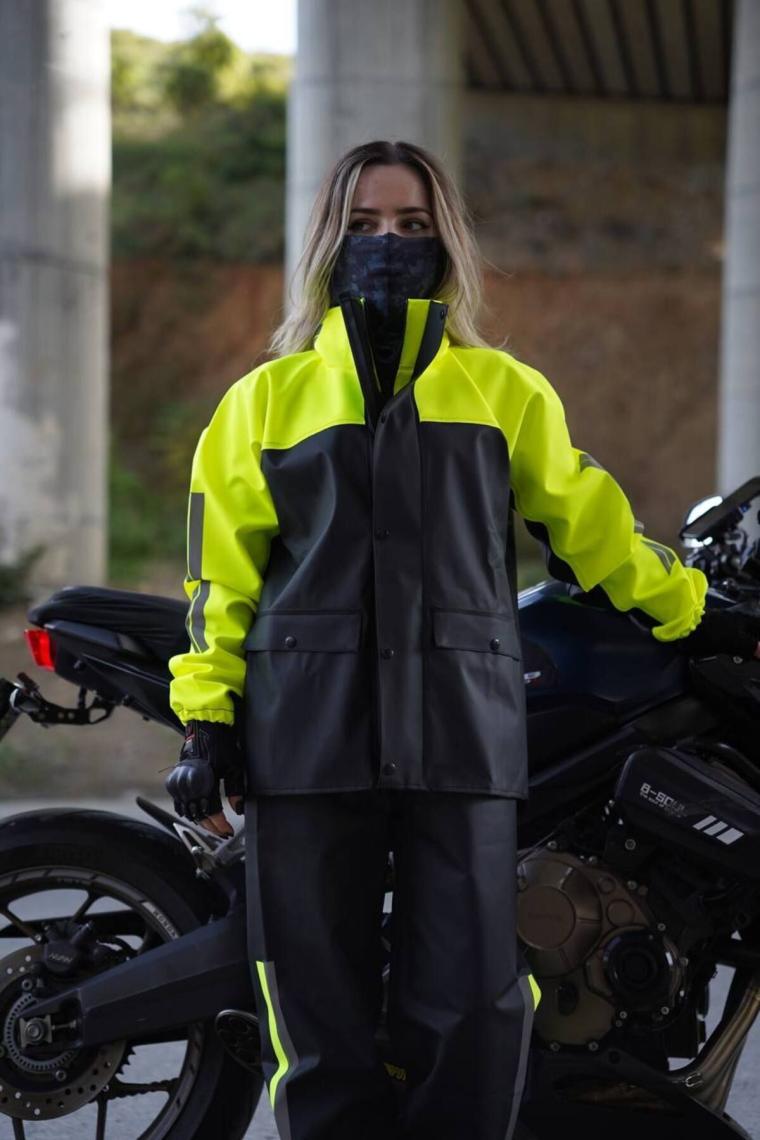 Motobros Neon Premium Cepli Astarlı Motosiklet Yağmurluğu (Garantili Ürün)