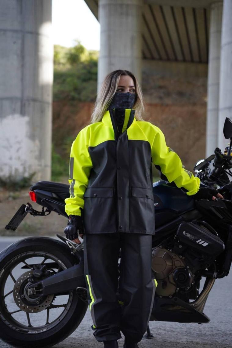 Motobros Neon Premium Cepli Astarlı Motosiklet Yağmurluğu (Garantili Ürün)