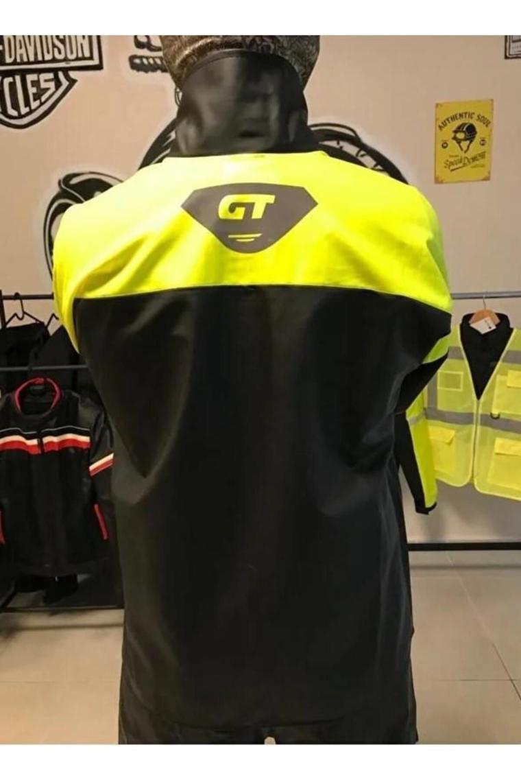 1134 Pvc Kurye Paketçi Yağmurluğu Takım Cepli Siyah-neon Sarı