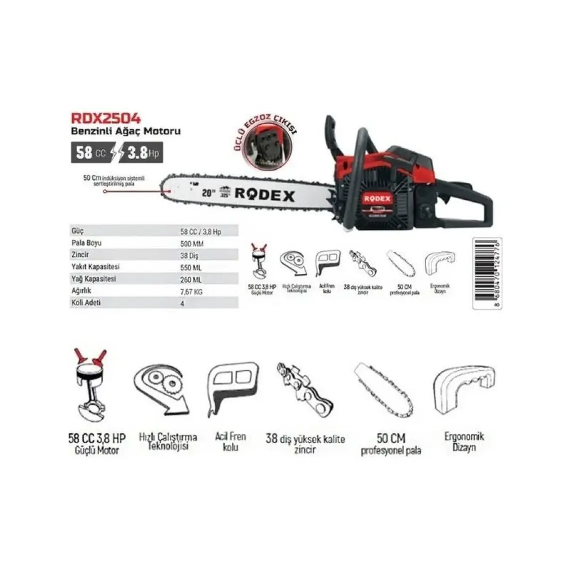 Rodex RDX2504 Benzinli Ağaç Motoru