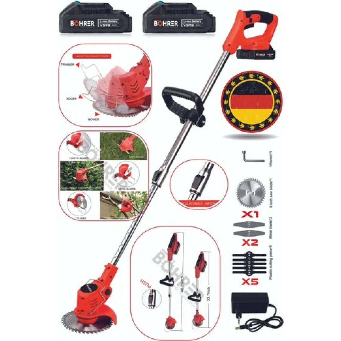 Böhrer Alman V598 Çift Akülü Uzatma Kollu Akülü Çim Çalı Diken Kesme Biçme Makinesi