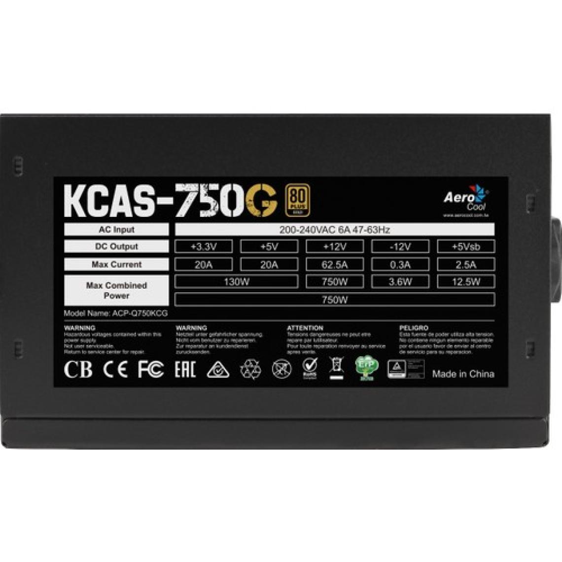 Aerocool KCAS 750W 12cm RGB Led Fan 80+ Gold Power Supply (AE-KCAS750RGB)