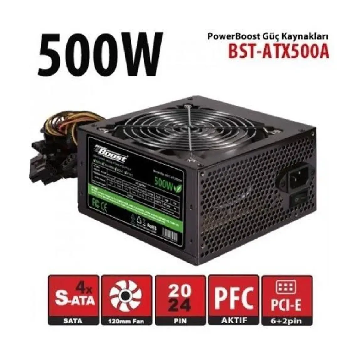 PowerBoost BST-ATX500R "QUARK" 500w APFC 12cm Fanlı ATX Power Supply