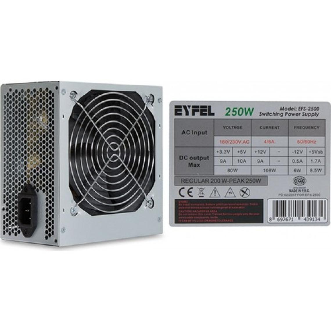 Eyfel Efs-2500 Real 200W Peak 250W 2 x Sata 12 cm Fanlı Güç Kaynağı