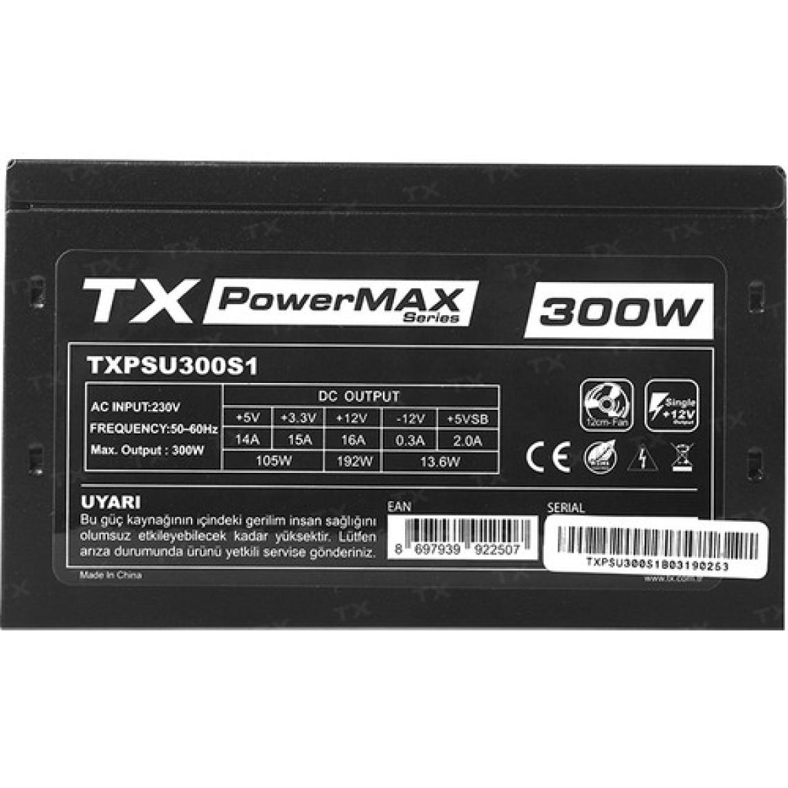 TX PowerMAX 300W 3xSATA 2xIDE 4pin CPU Bilgisayar Güç Kaynağı (TXPSU300S1)