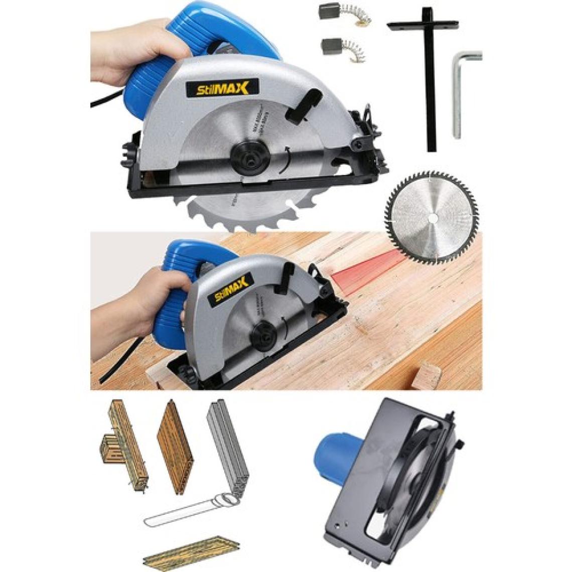 Stilmax Metal Çift Dişli Sistem Bakır Motor Ahşap Sunta Kesme Daire Testere Makinesi 1600 Watt 185 Mm