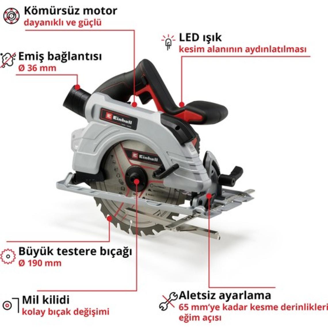 Einhell Professional Akülü Daire Testere TP-CS 18/190 Li BL-Solo Power X-Change (18 V, Ø190 mm Testere Bıçağı, Kömürsüz, 65 mm Kesim Derinliği, Aletsiz Ayar, Akü Dahil Değildir) - 4331210