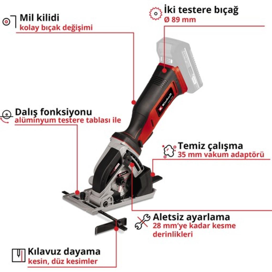Einhell Akülü Mini Daire Testere TE-CS 18/89 Li - Solo Power X-Change (18V, Lityum-İyon, 28mm Kesme Derinliği, Ø89 mm Testere Bıçağı, Akü ve Şarj Cihazı Dahil Değildir) - 4331100