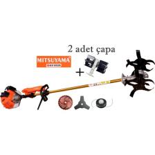 Mitsuyama Japon Benzinli Yan Tırpan + Toprak Çapalama Aparatı (2 Adet Çapa) 4.2kw 5.7hp