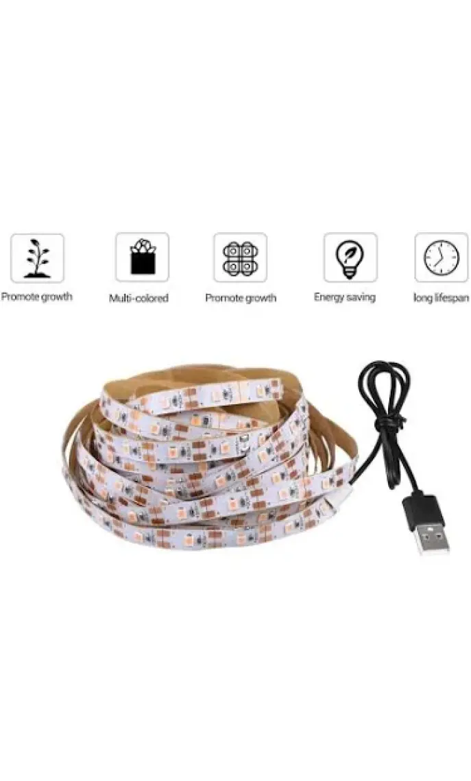 Profisher Tam Spektrum Bitki Büyütme Şerit Işık 5V USB Uç 2 m Dış Mekan