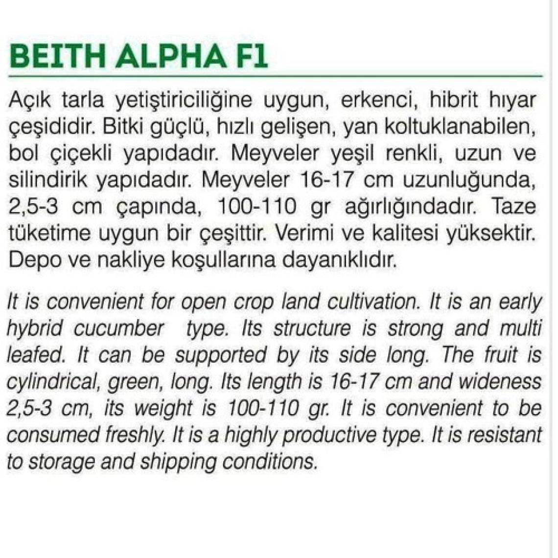 Agrodal Tarım Beıth Alpha Hibrit Hıyar Tohumu 30 Adet