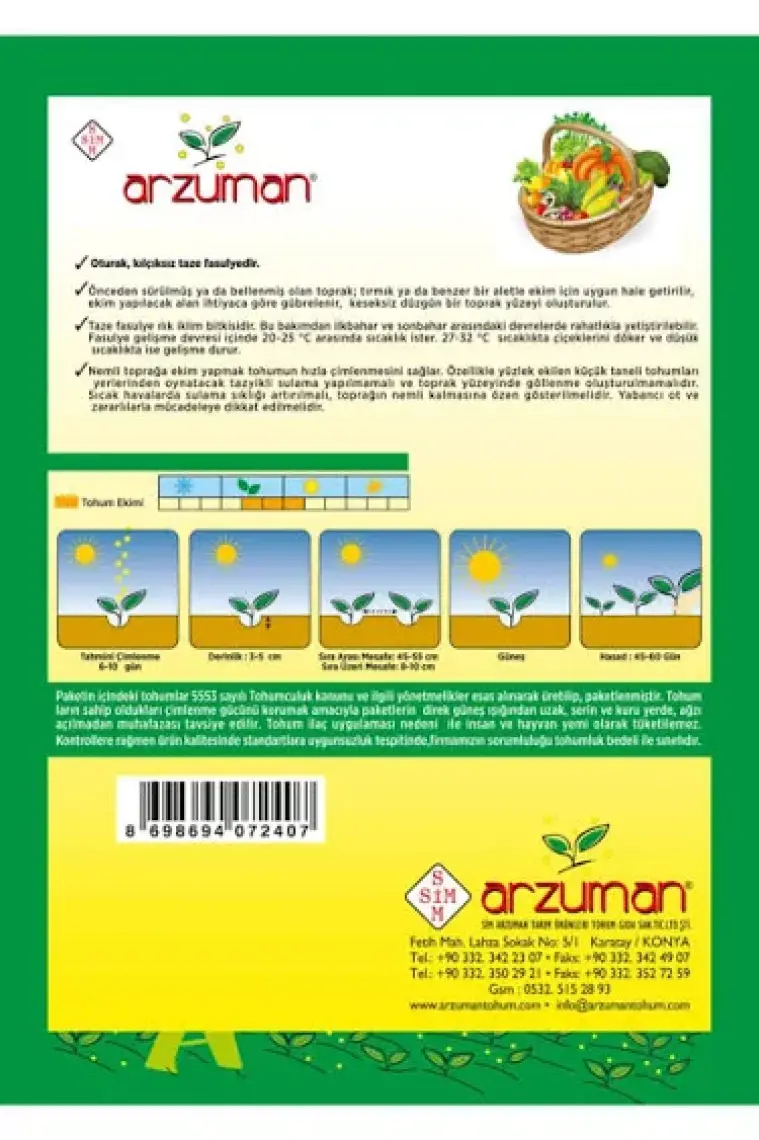 Arzuman Atlantis (Kırk Günlük) Oturak Fasülye Tohumu 50 Gram
