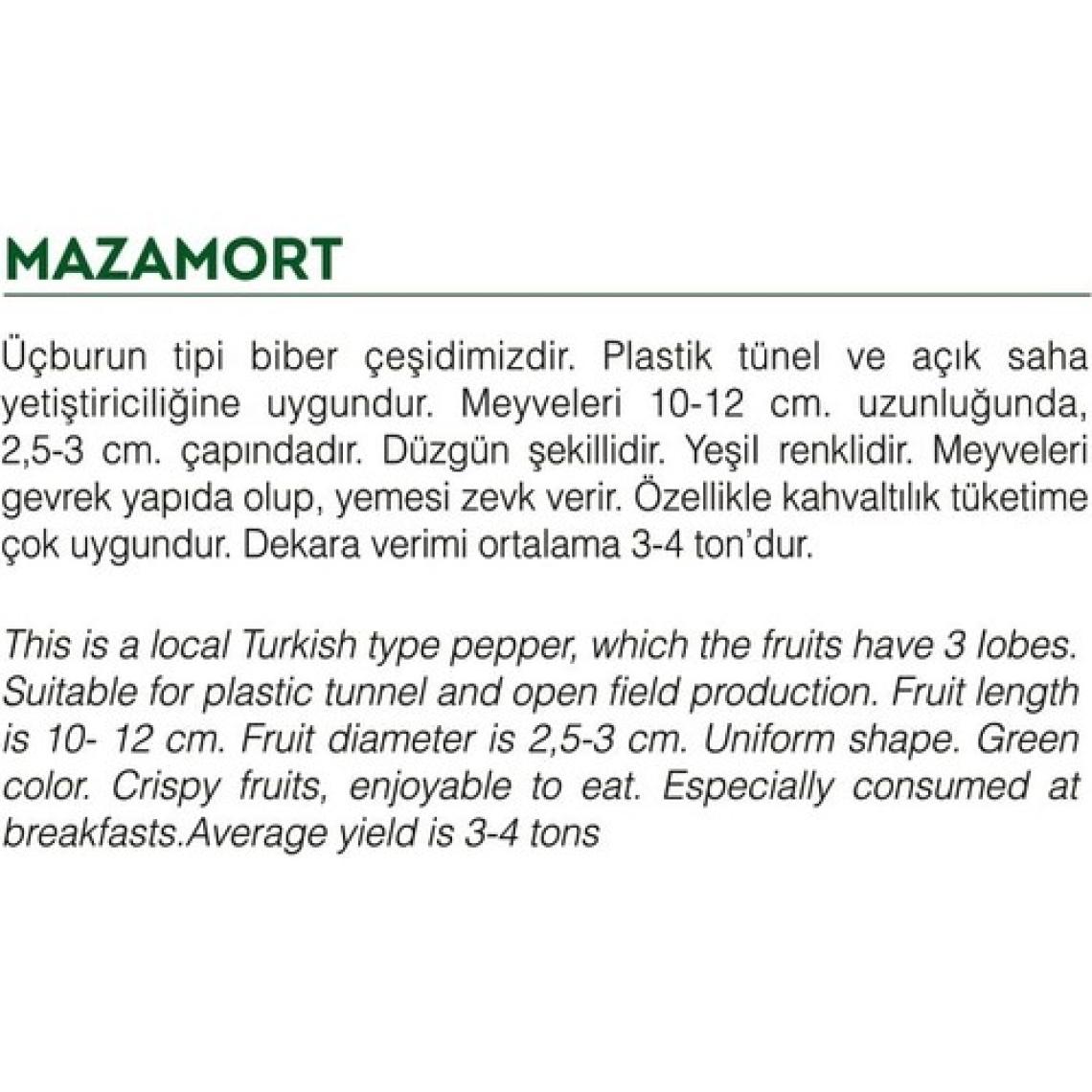 Agro Tohum Ata Tohumu Yeşil Biber Mazamort 1 gr 100 Adet