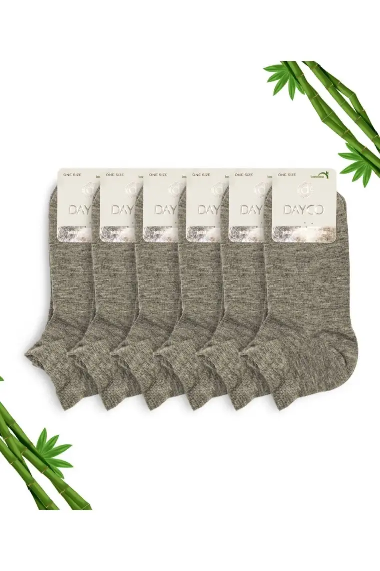 Dayco Gri Melanj Dikişsiz Premium Erkek  Bambu Patik Çorap 6'lı Set