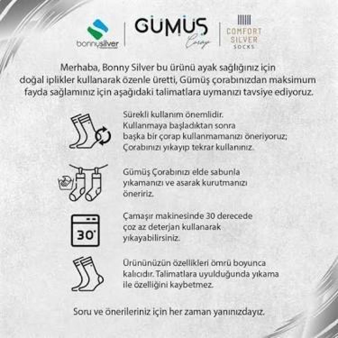 Bonny Silver Erkek Karışık Gümüş Çorap 3'lü Paket