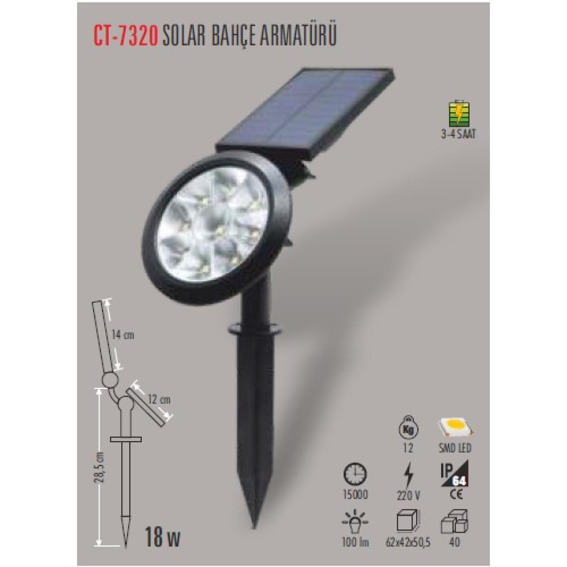 Cata CT-7320 18W Solar Bahçe Armatürü G.ışığı Cata