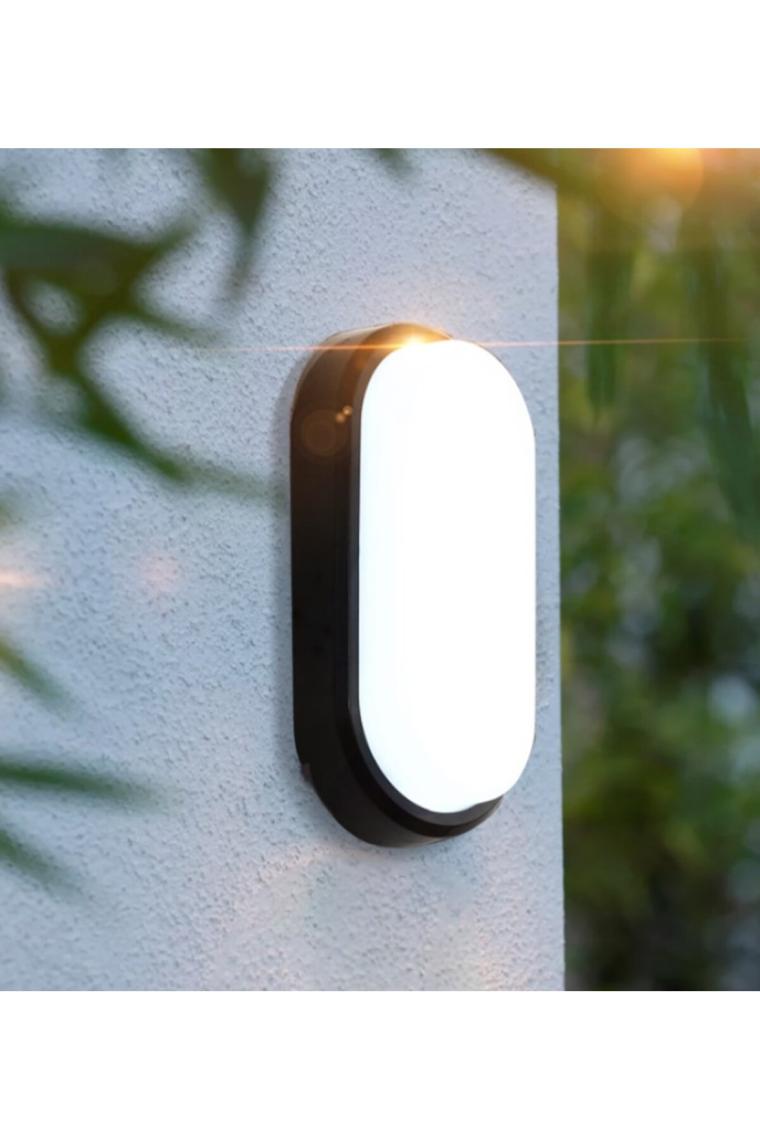RRULTECH Su ve Nem Geçirmez 20W Siyah Kasa Beyaz Işık 6400K Oval Banyo Balkon Iç ve Dış Mekan Aydınlatma
