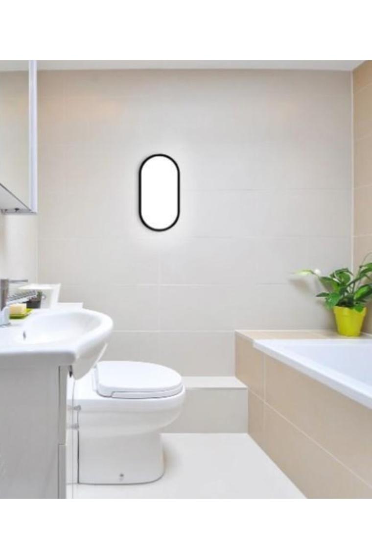 RRULTECH Su ve Nem Geçirmez 20W Siyah Kasa Beyaz Işık 6400K Oval Banyo Balkon Iç ve Dış Mekan Aydınlatma
