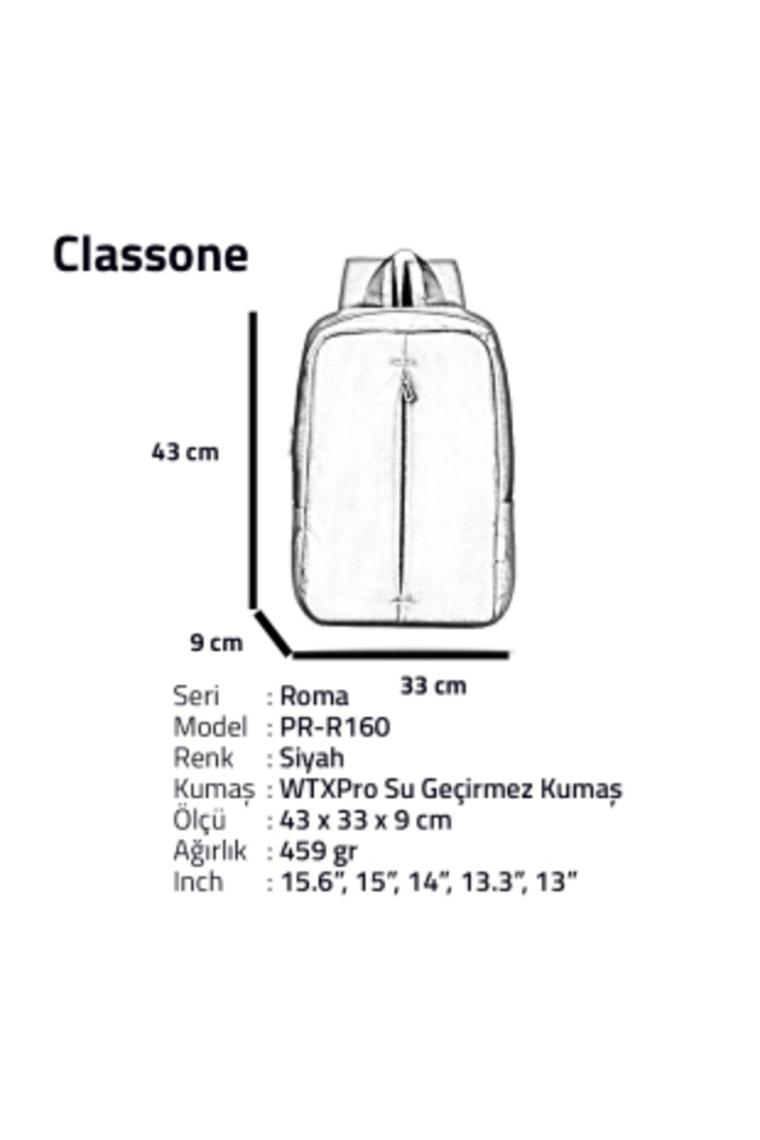 PR-R160 Roma Serisi ,WTXpro ,Su Geçirmez Kumaş 15.6" Uyumlu Laptop,Notebook Sırt Çantası - Siyah