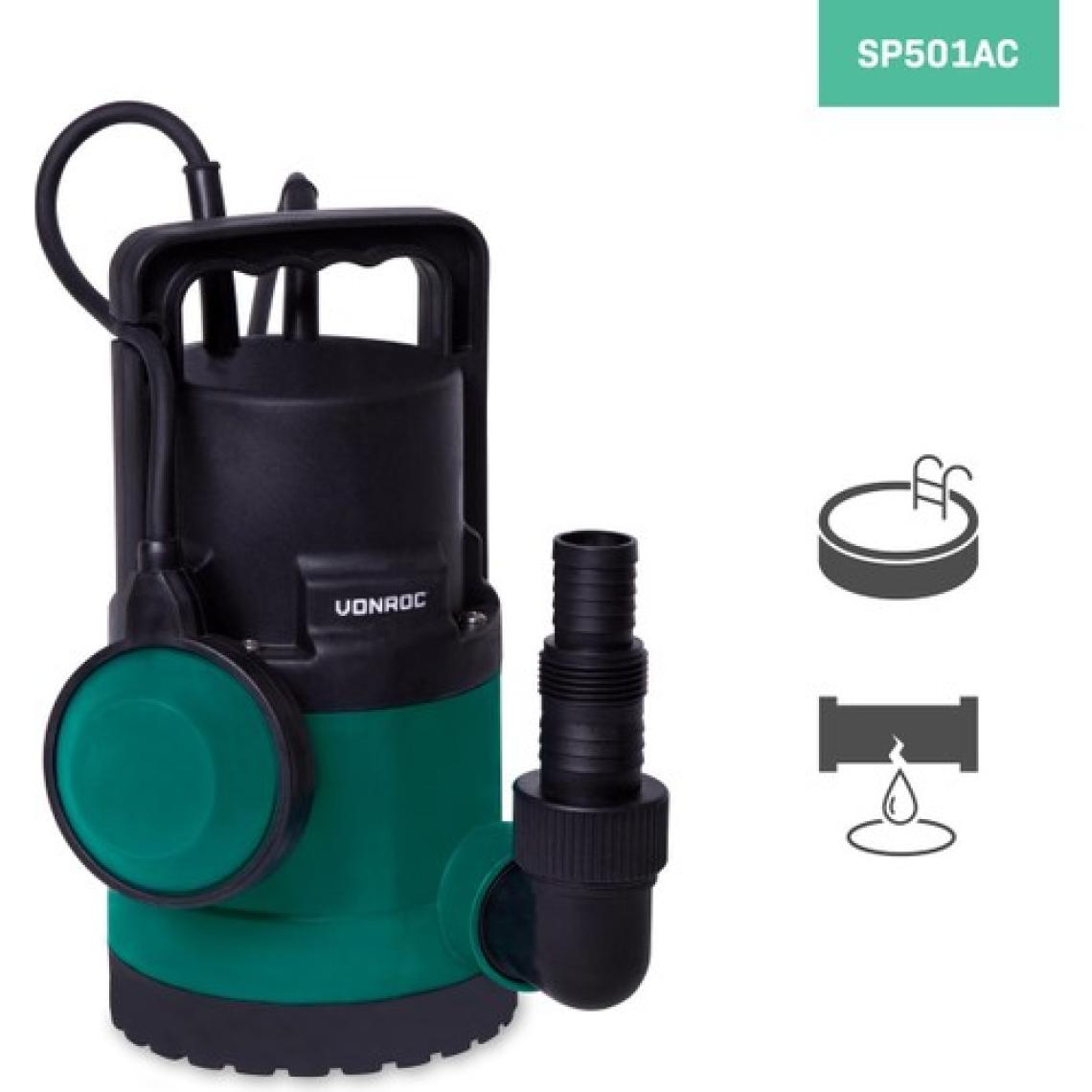 Vonroc Dalgıç Pompa/su Pompası 300W – 6500L/H – Temiz ve Hafif Kirli Su Için – Şamandıralı