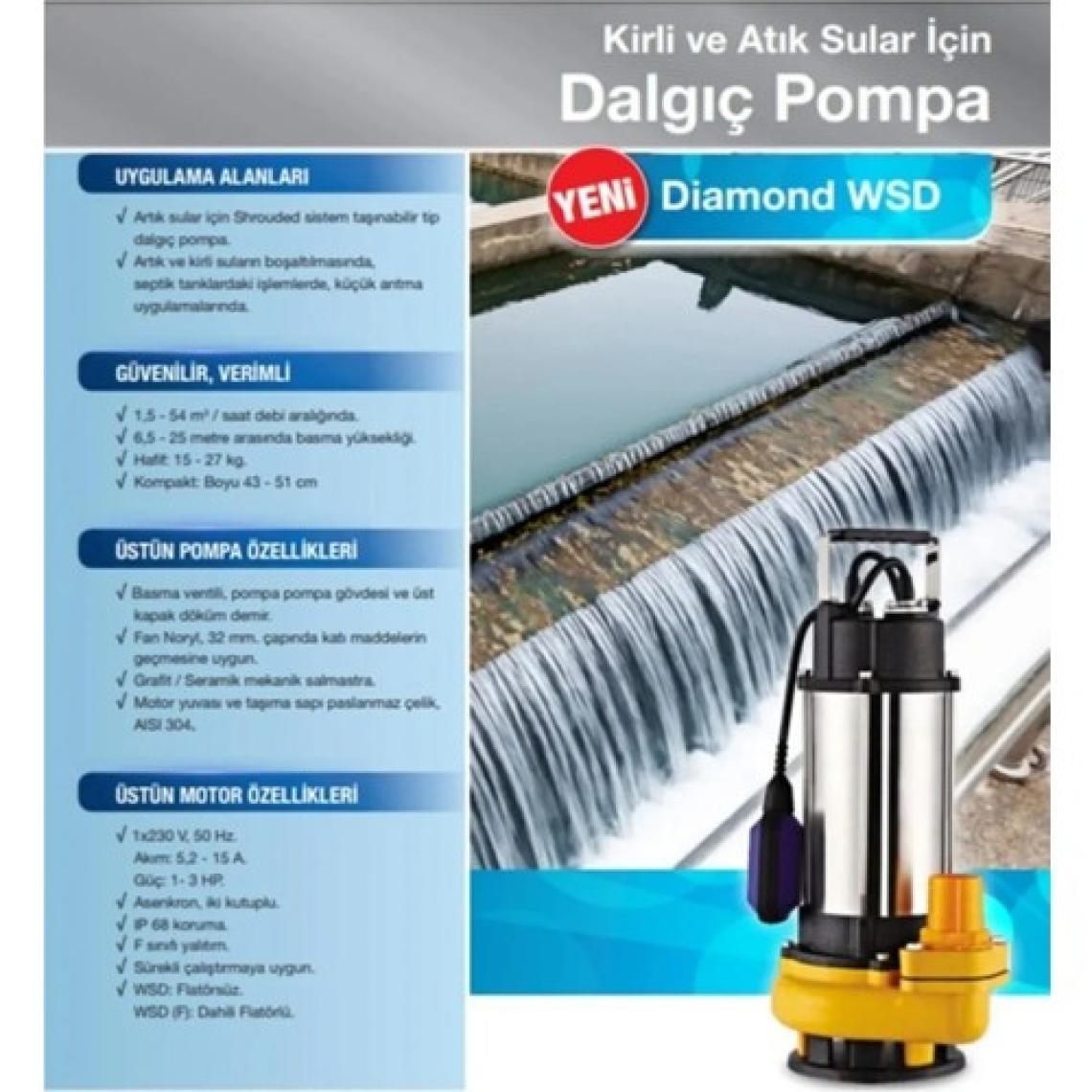 Alarko Wsd 22-14 - 1 Hp 220V Açık Fanlı Parçalayıcılı Foseptik Pis Su Drenaj Dalgıç Pompa