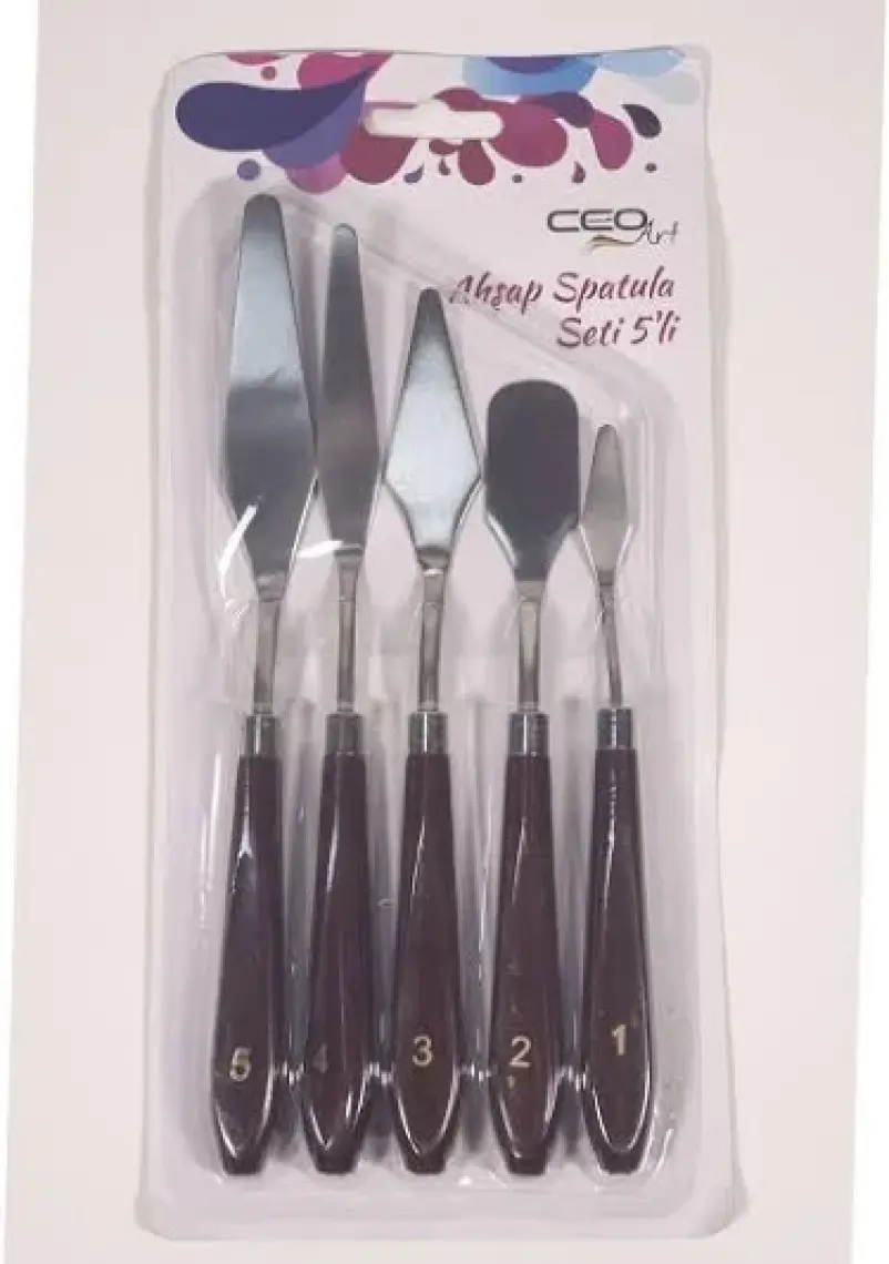 Ceo Art Ceoart 5'li Boyalı Ahşap Sap Metal Spatula Seti SN0004