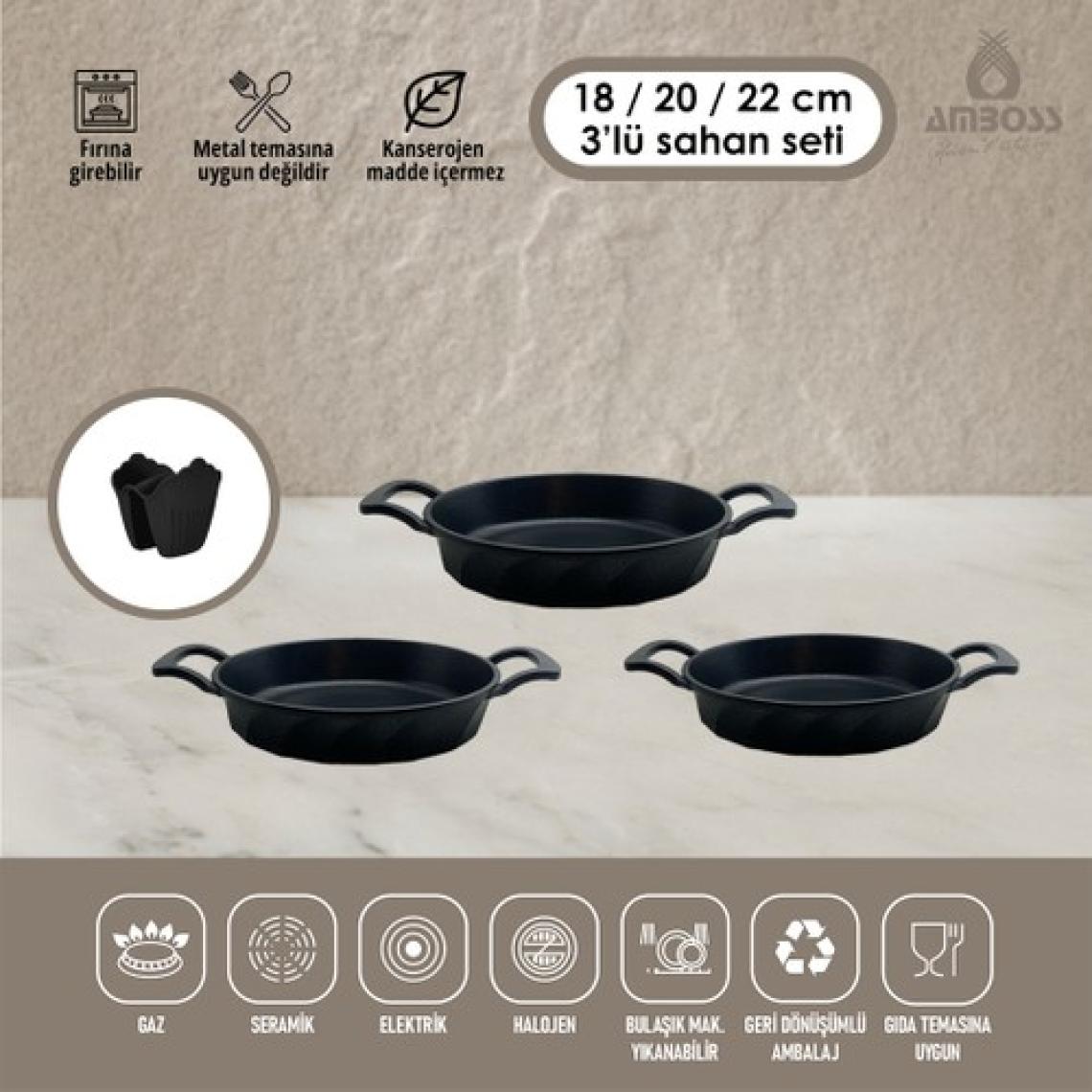 Amboss 3 Parça Kuvars Döküm Sahan Set