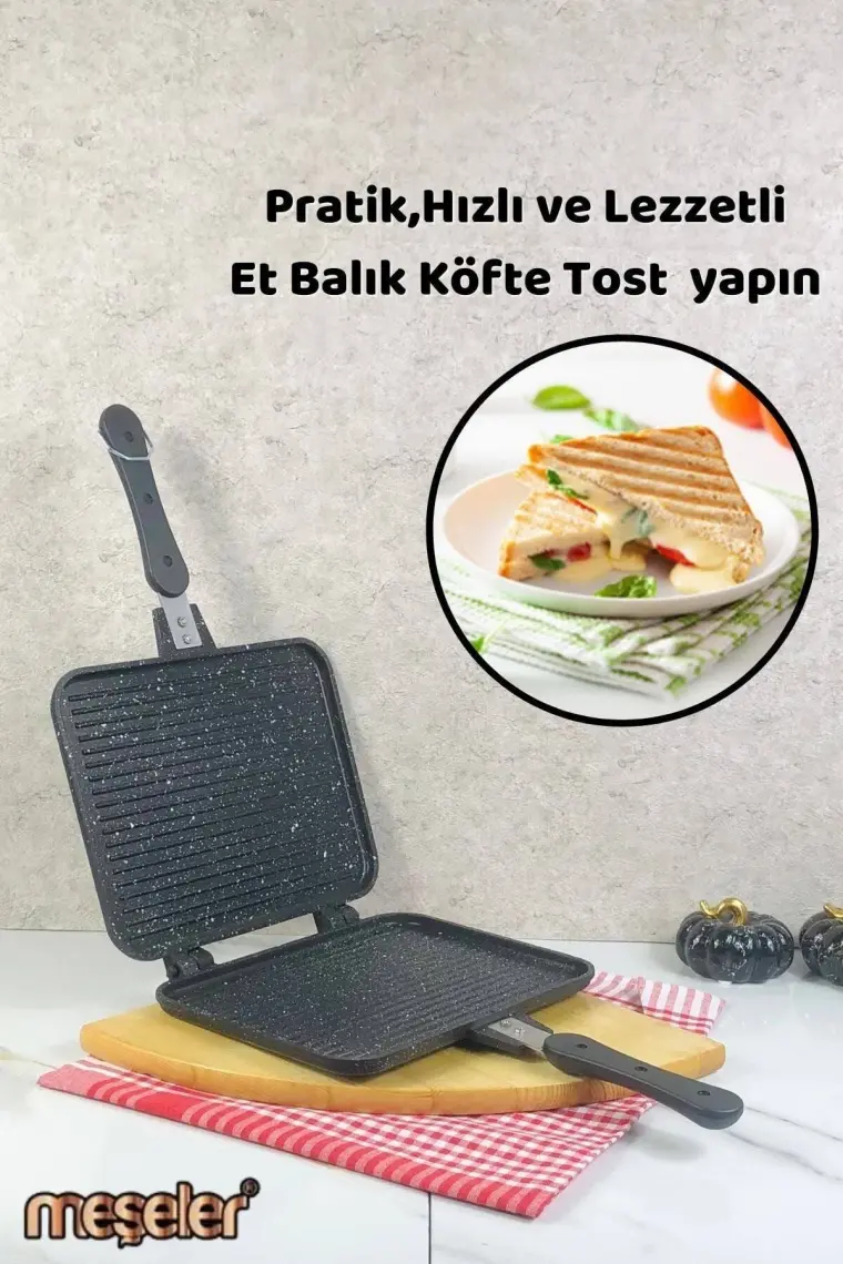 Meşeler Ocak Üstü Granit Döküm  El Tost ve Çok Amaçlı Grill Tava 26 cm