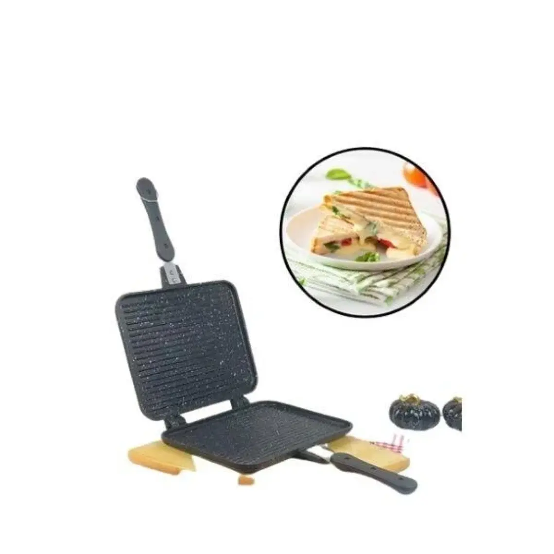 Meşeler Ocak Üstü Granit Döküm  El Tost ve Çok Amaçlı Grill Tava 26 cm