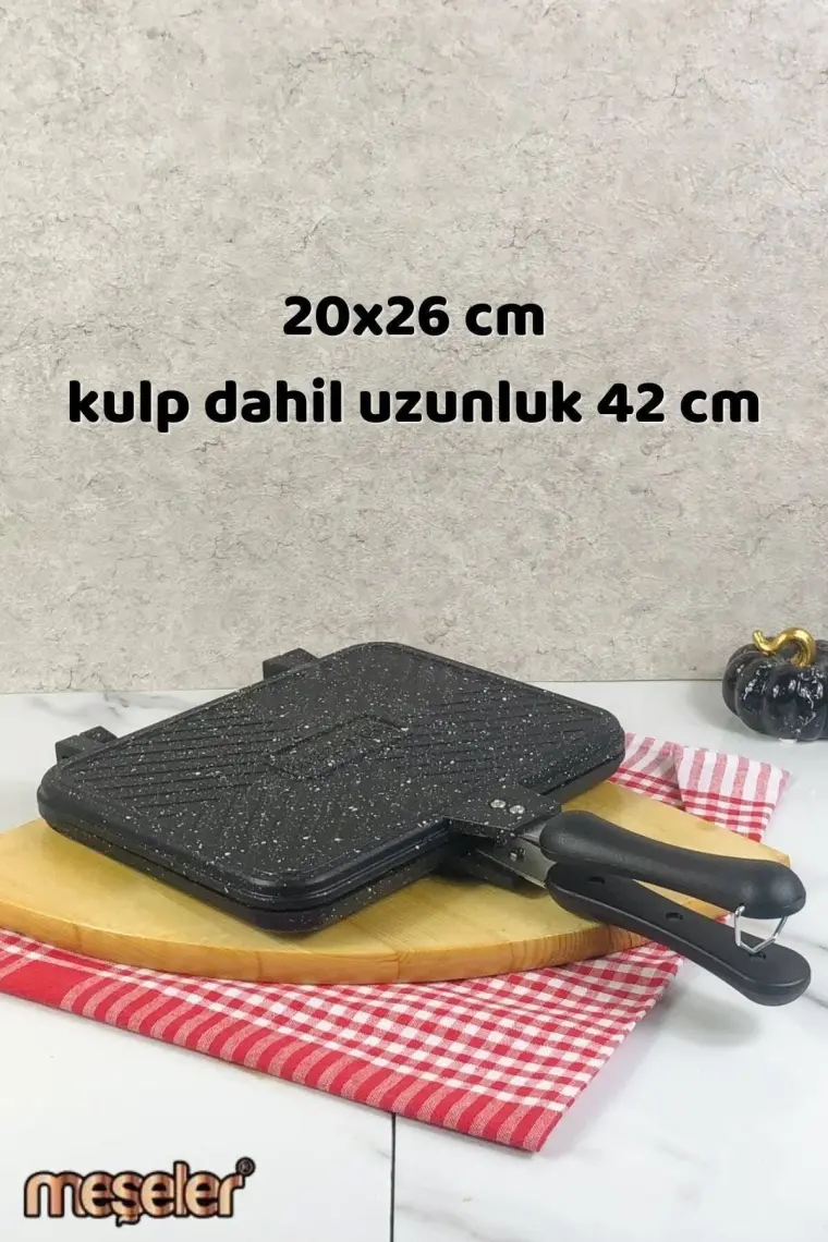 Meşeler Ocak Üstü Granit Döküm  El Tost ve Çok Amaçlı Grill Tava 26 cm