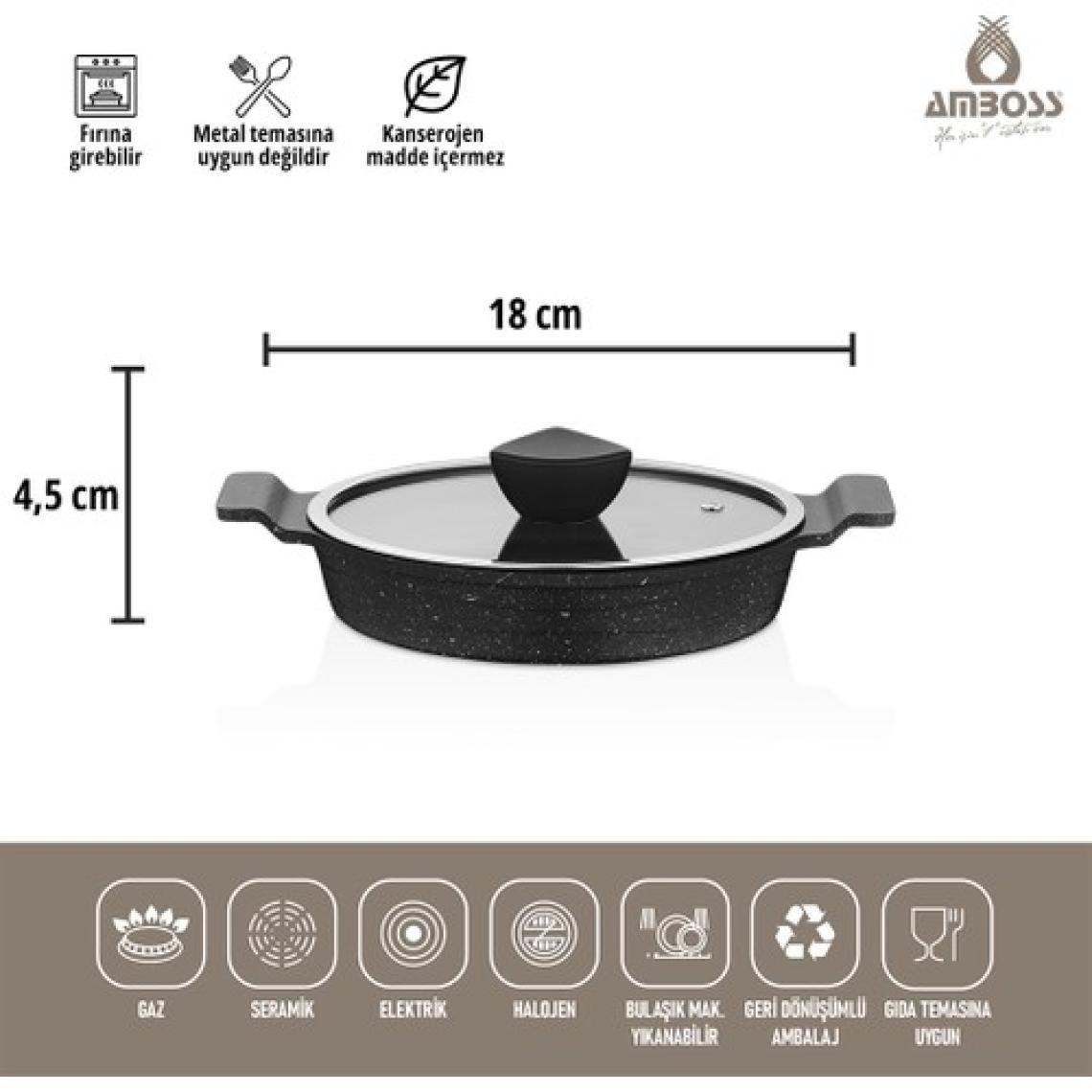 Amboss Astral Cam Kapaklı Granit 6 Parça Döküm Sahan (Omlet) Seti