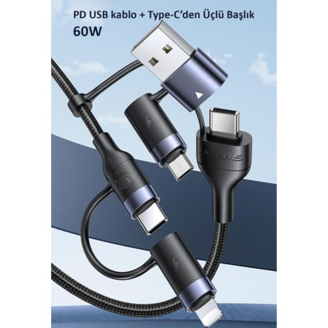Usams US-SJ547 Usb+Type-C To Type-C+Lightning+Microusb,1.2m 6 In 1 Hızlı Şarj ve Data Kablosu