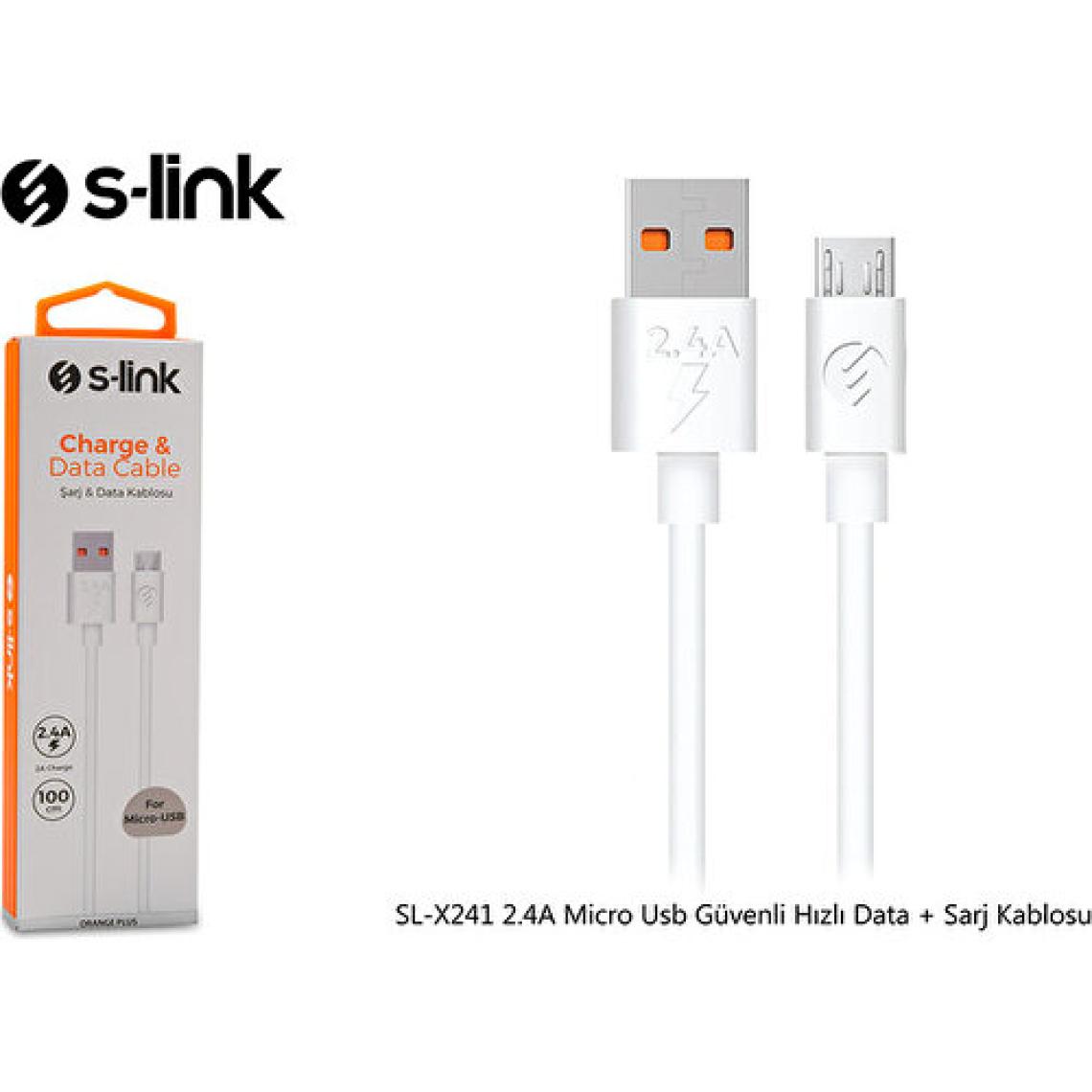 S-link SL-X241 3A Micro Usb Güvenli Hızlı Data + Sarj Kablosu