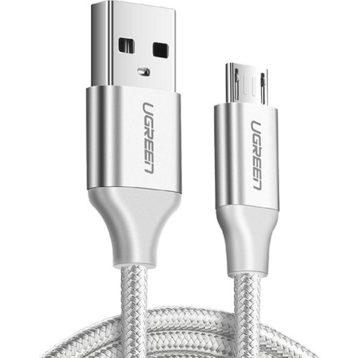 Ugreen Micro USB Örgülü Data ve Şarj Kablosu Beyaz 1 Metre