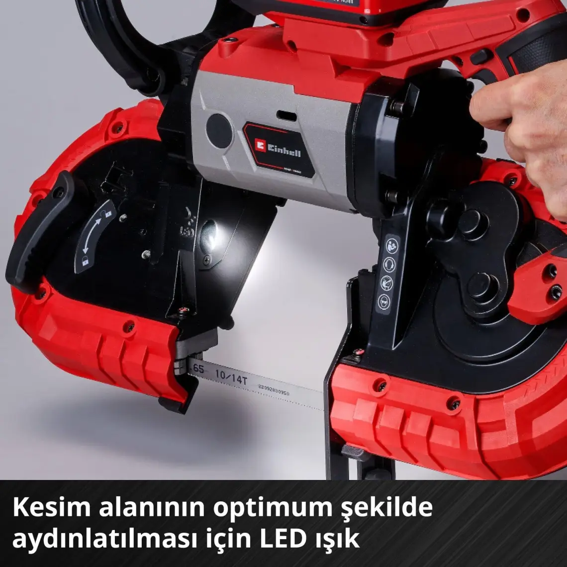 Einhell TE-MB 18/127 Li-Solo Power X-Change Akülü Şerit Testere (18 V, 115 mm Kesim Yüksekliği, 127 mm Kesim Genişliği, Taban, LED Aydınlatma, Metal için  2x Şerit, Akü dahil değildir) - 4504216