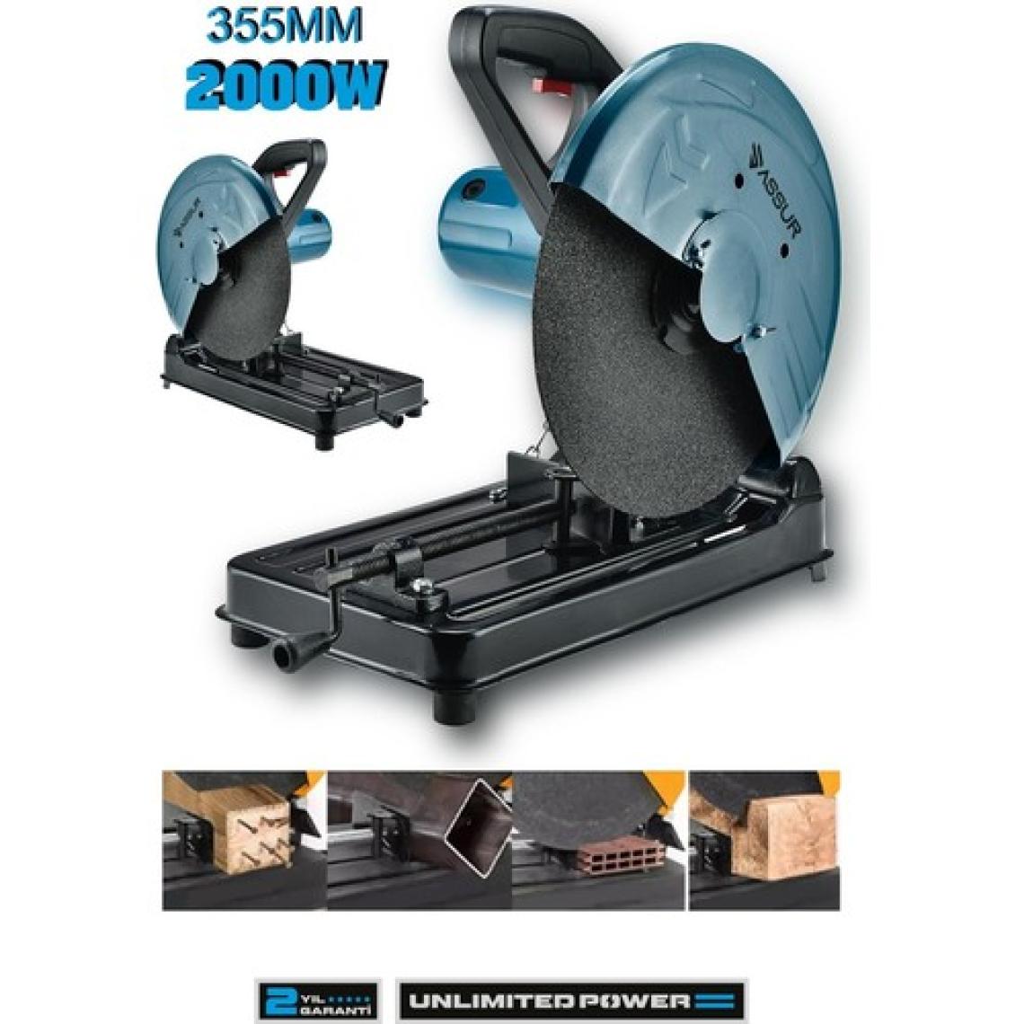 Assur 2000W Bakır Sargılı Metal Şanzıman 355 Mm Profil Metal Kesme Makinesi