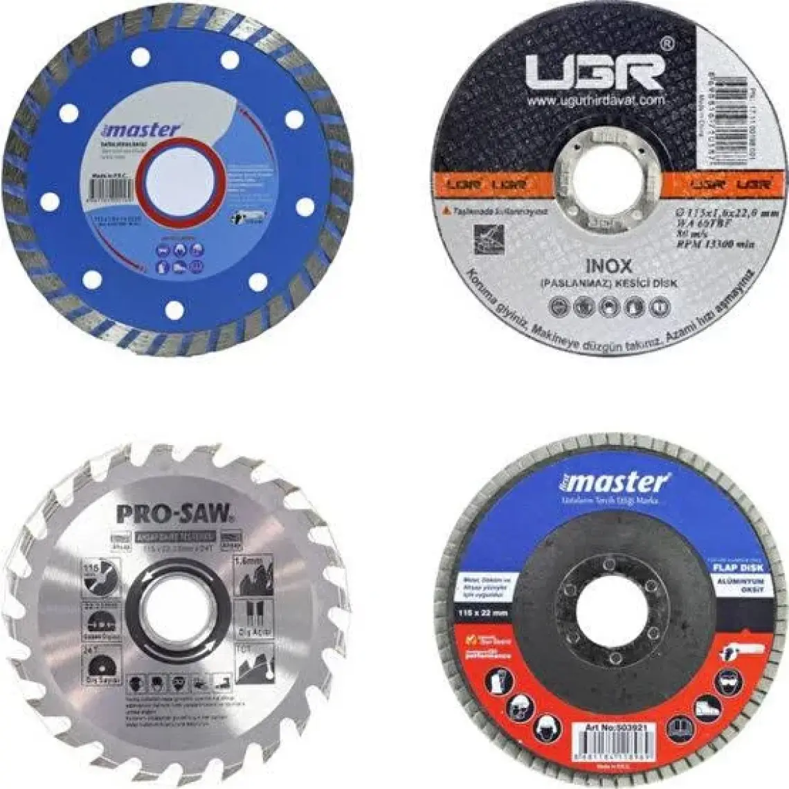 UGR Mermer Metal Ahşap Granit Demir Fayans Kesme Flap Disk Seti (4 Parça)