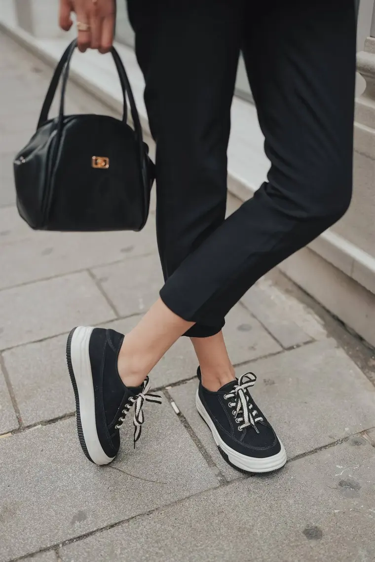 Marjin Kadın Sneaker Yüksek Taban Bağcıklı Bez Spor Ayakkabı Kotnel