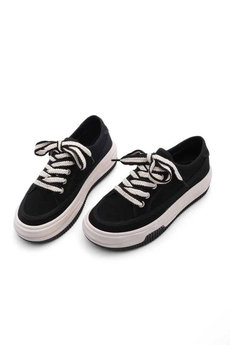 Marjin Kadın Sneaker Yüksek Taban Bağcıklı Bez Spor Ayakkabı Kotnel