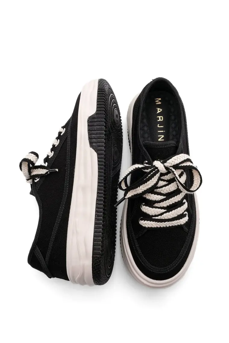Marjin Kadın Sneaker Yüksek Taban Bağcıklı Bez Spor Ayakkabı Kotnel