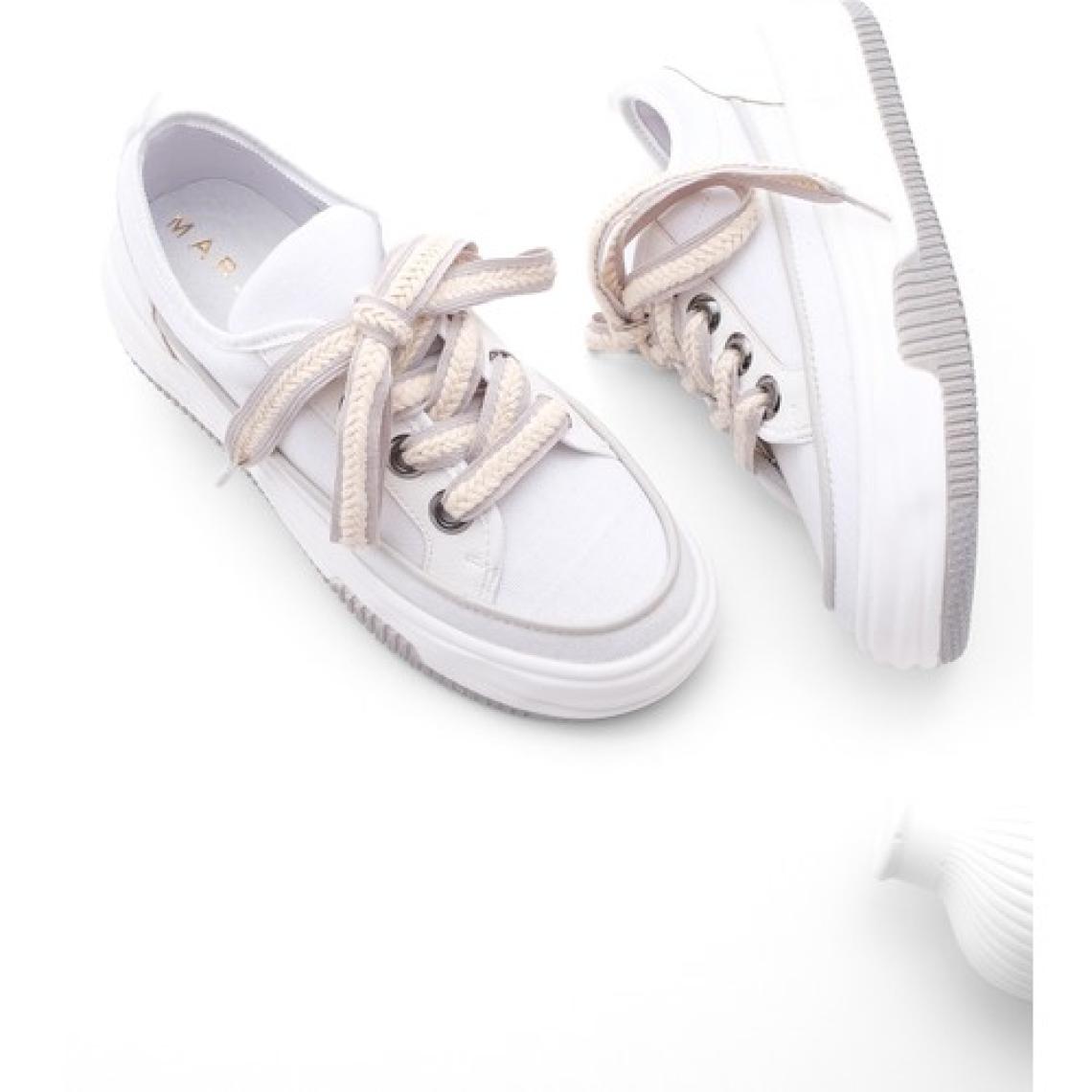 Marjin Kadın Yüksek Taban Sneaker Keten Kumaş Bağcıklı Spor Ayakkabı Hesna
