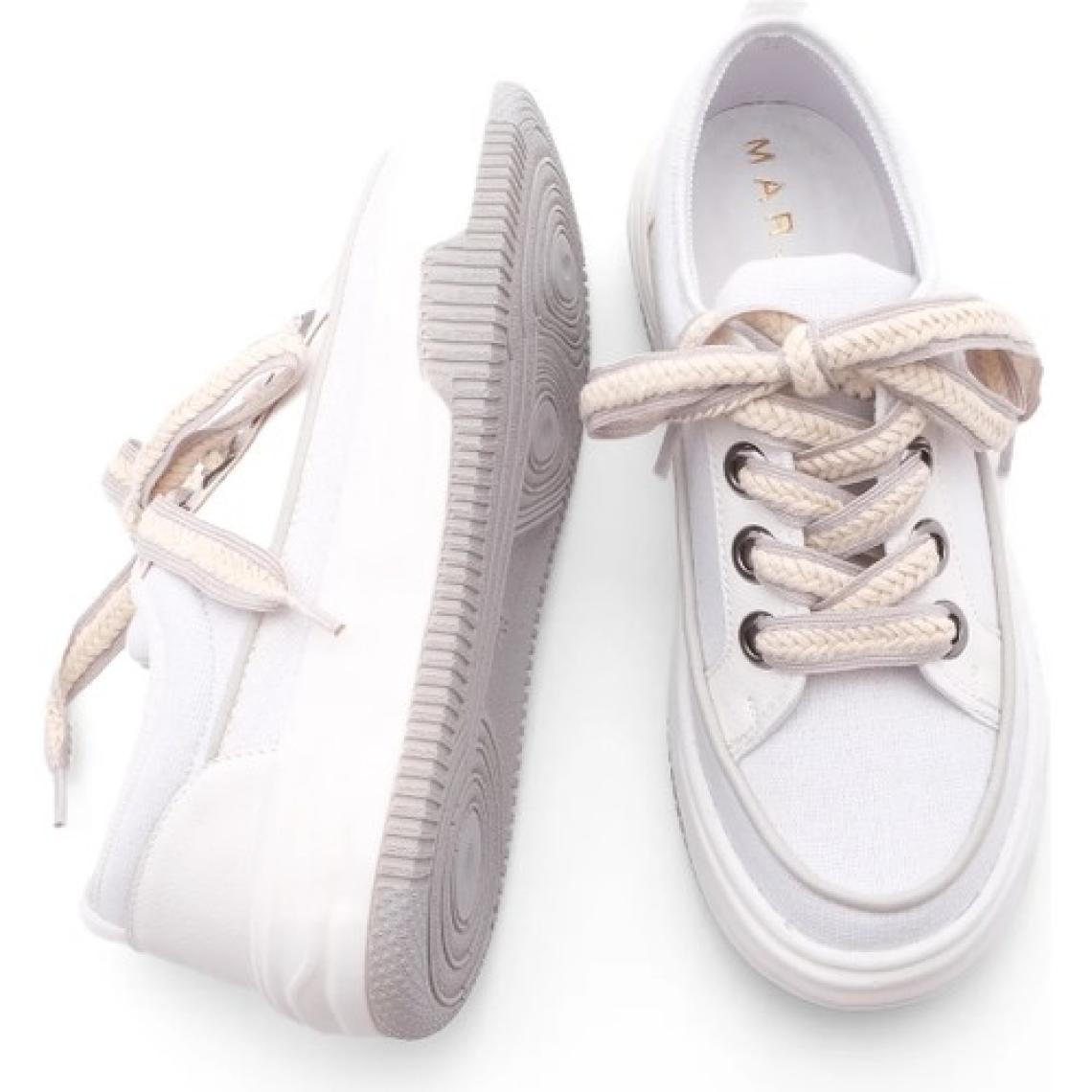 Marjin Kadın Yüksek Taban Sneaker Keten Kumaş Bağcıklı Spor Ayakkabı Hesna