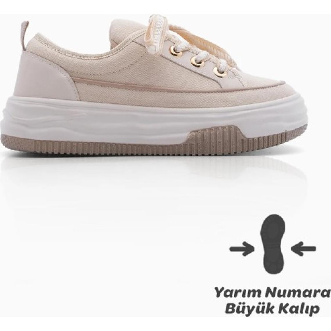 Marjin Kadın Sneaker Spor Ayakkabı Keten Kumaş Bağcıklı Hesna