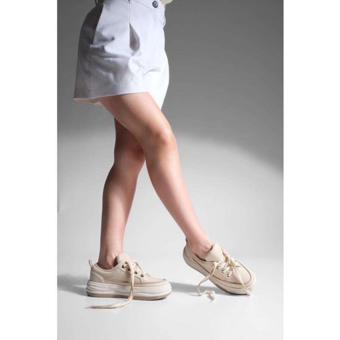 Marjin Kadın Sneaker Spor Ayakkabı Keten Kumaş Bağcıklı Hesna