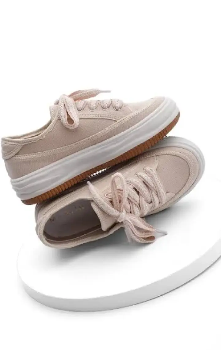 Marjin Kadın Sneaker Yüksek Taban Bağcıklı Bez Spor Ayakkabı Kotnel